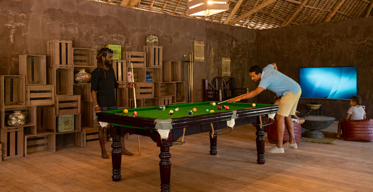 Games room billiards table at Fun Beach Hotel Zanzibar