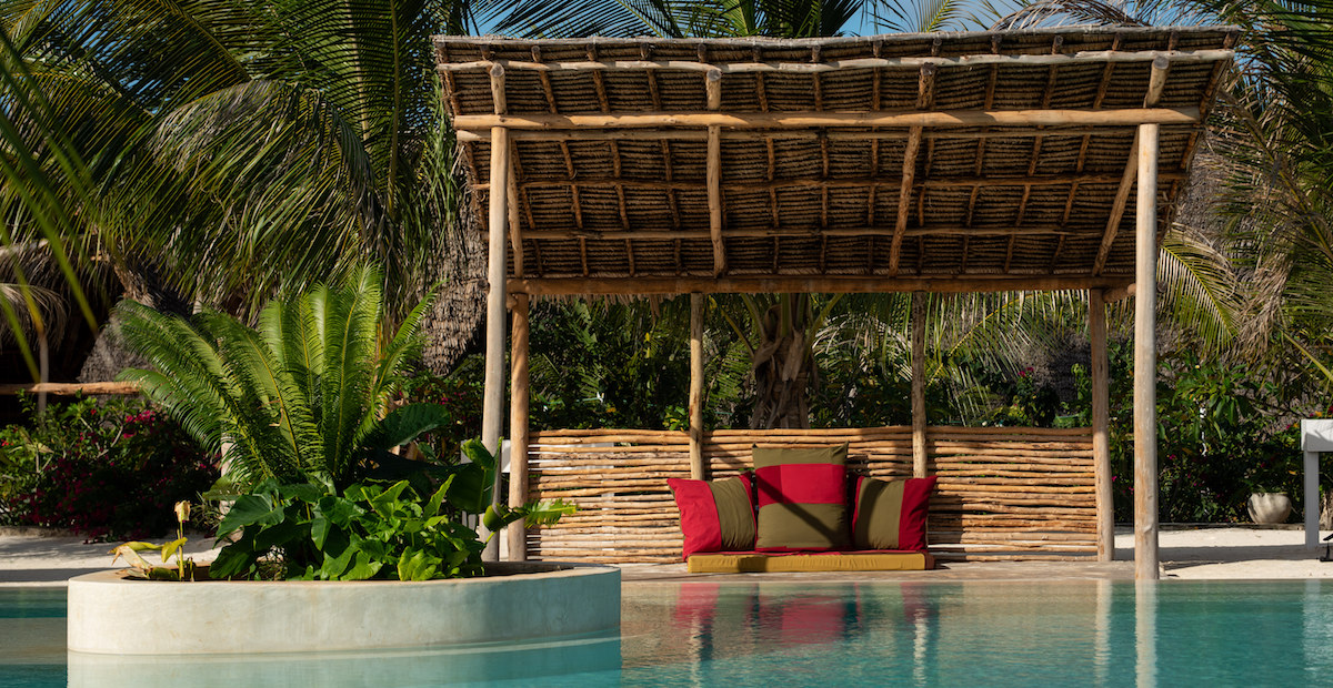 Seating area around back pool at Fun Beach Hotel Zanzibar