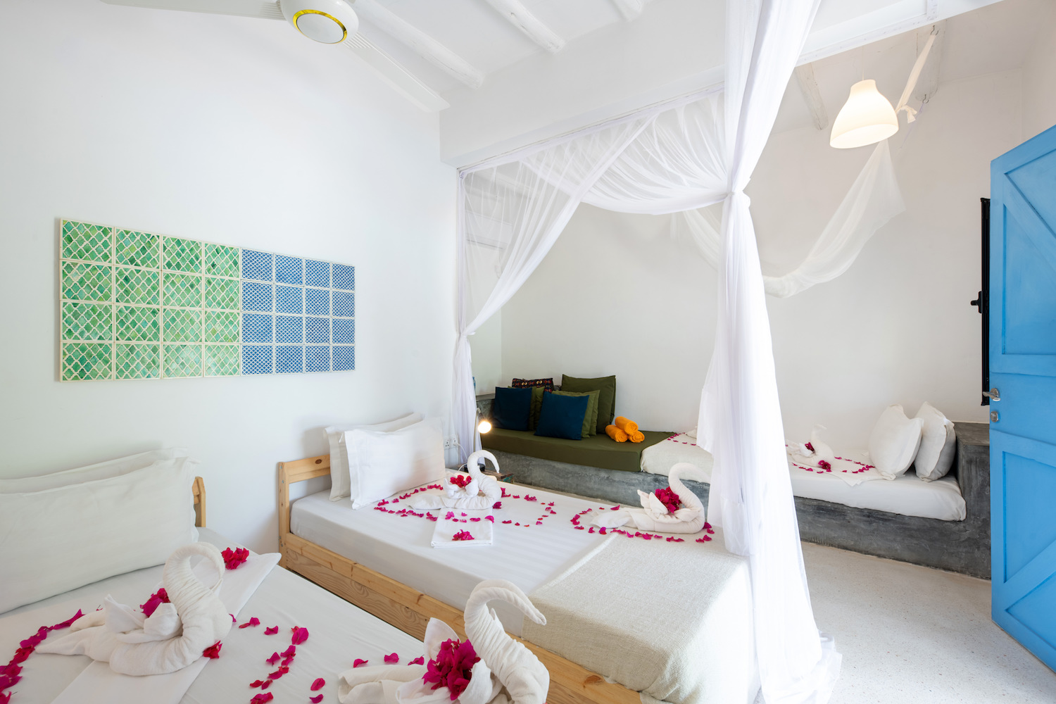 Triple bed setup in Back Pool Room at Fun Beach Hotel Zanzibar